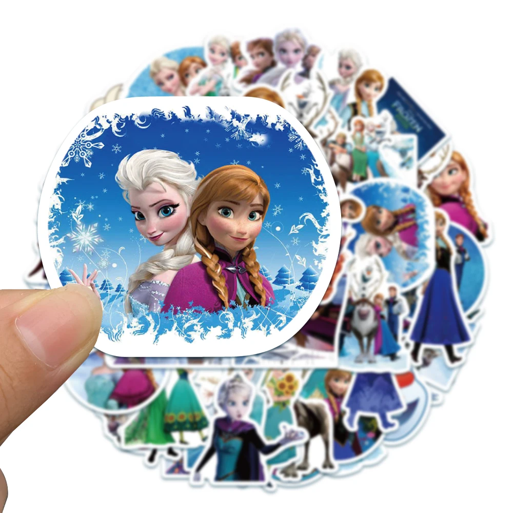 Stiker film Disney Frozen, 50/100 buah stiker kartun putri Anna Elsa Kristoff Olaf untuk Skateboard Laptop bagasi mainan anak-anak