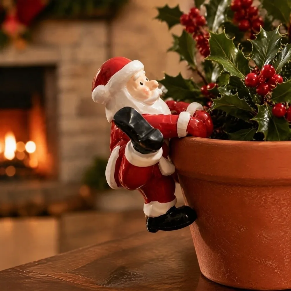 Santa Claus Resin Flower Pot Hangings Snowmen Funny Small Climbing Figurines Cute Durable Garden Decoration Festival
