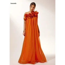 Amanda Chiffon Floral Draped robes de soirée Floor-Length One the Shoulder Evening Dresses Valentines Day Simple Wedding Dress