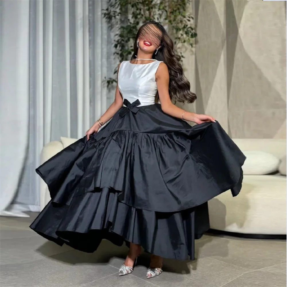 

Customizedl Saudi Arabia Dearin Scoop Neckline Ball Floor Length Skirts Layered Draped Sleeveless Bespoke Occasion Dresses