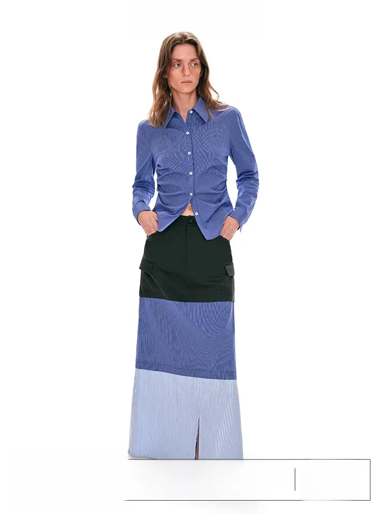 

Юбка-миди Age of Ascent в стиле Heavy Industry с цветными блоками, клеткой и полосками, А-силуэт, для офиса, простой дизайн, средняя талия