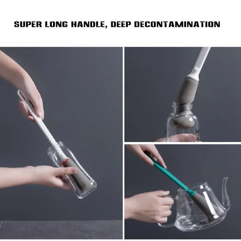 Long Handle Soft Sponge Cleaning Brush Multi-use Household Kitchen Tool for Bottles Cups Mugs Jugs Deep Efficient Washing