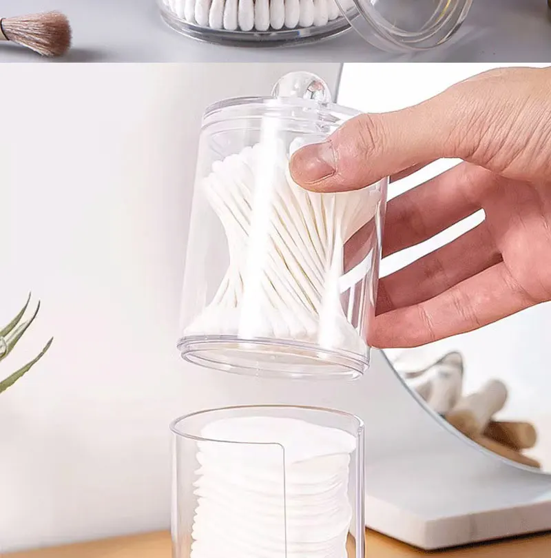 Acryl Lagerung Box Baumwolle Tupfer Lagerung Box Badezimmer Glas Make-Up Schmuck Leere Behälter Mit Transparent Deckel Glas Hause Lagerung – Detail 8
