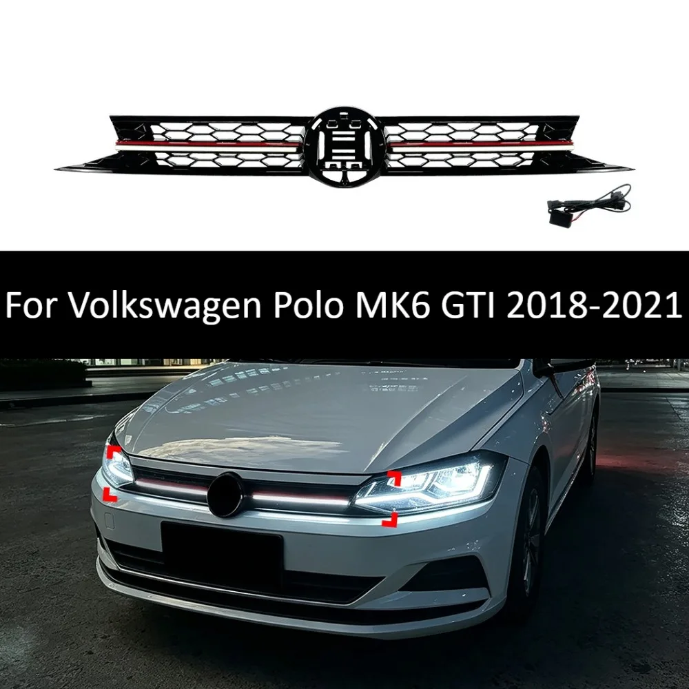 LED Front Grille For Volkswagen Polo MK6 GTI 2018-2021 Illuminated Radiator Mesh Intake Grill Exterior Styling Upgrade Accessory