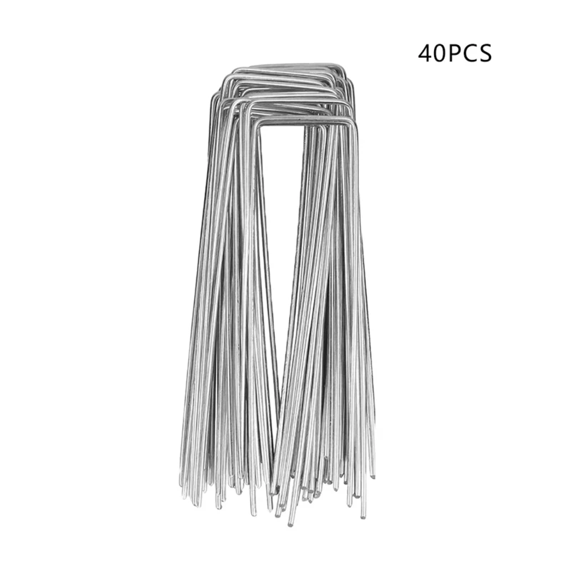 40PCS Garden Pegs U-shaped Ground Pegs Heavy Duty Metal Pins Spikes Ground Staple With 30pcs Buffer Washers For Securing NEW