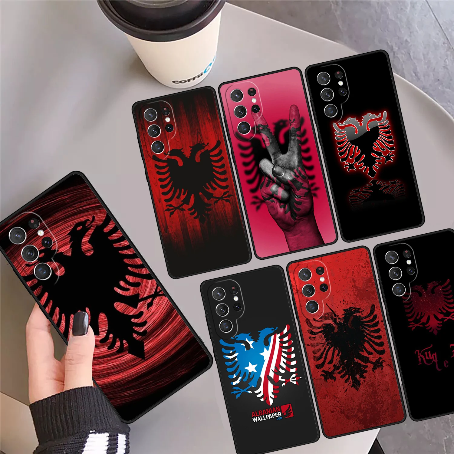 Albania Flag Eagle Phone Case Cover Coque For Samsung Galaxy S24 Ultra 23 S22 Plus S21 FE S20 S8 S9 S10 Note 10 Pro Note 20