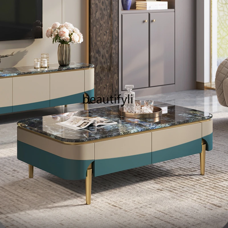 Light Luxury Coffee Table Post-Modern Model Room Living Room Italian High-End Fashion Marble Square Tea Maker Table