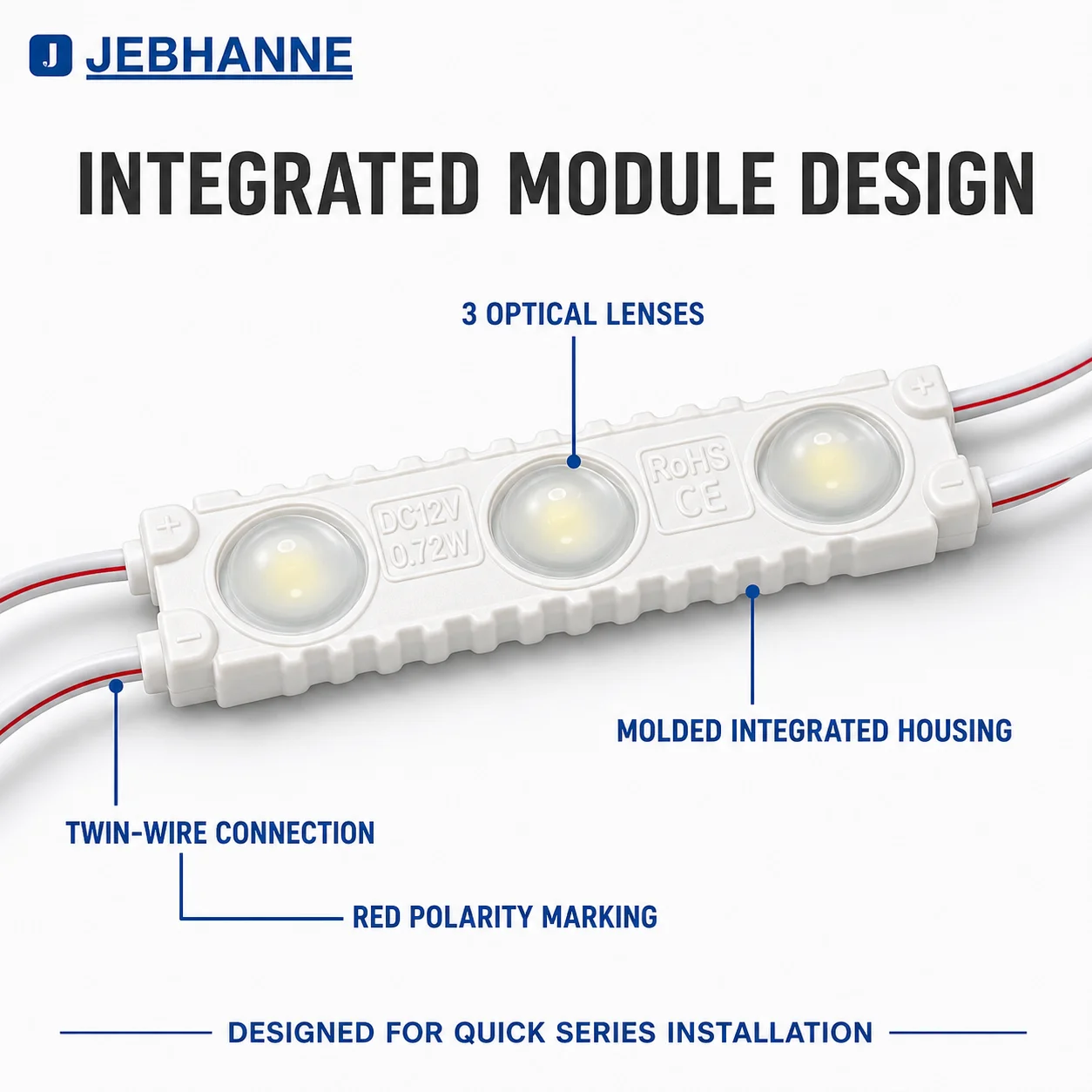 1000PCS JEBHANNE 2835 3 LED Module DC 12V 0.72W IP68 Waterproof Sign Light for Channel Letters Light Box Advertising