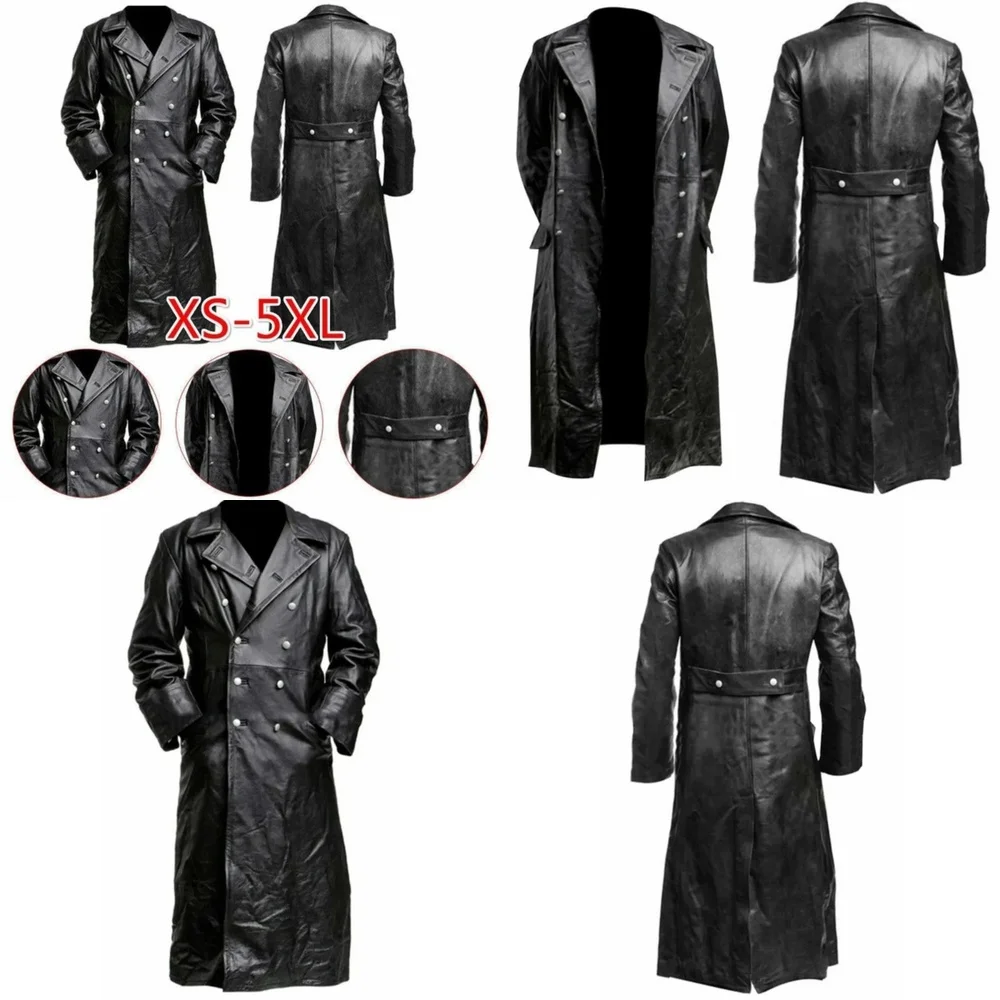 

Мужской немецкий классический военный офицер черный кожаный плащ