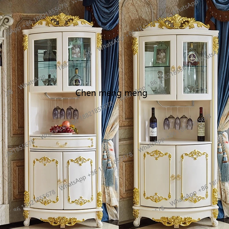 

European all-solid wood wine cabinet, living room against the wall corner cabinet, curved storage cabinet