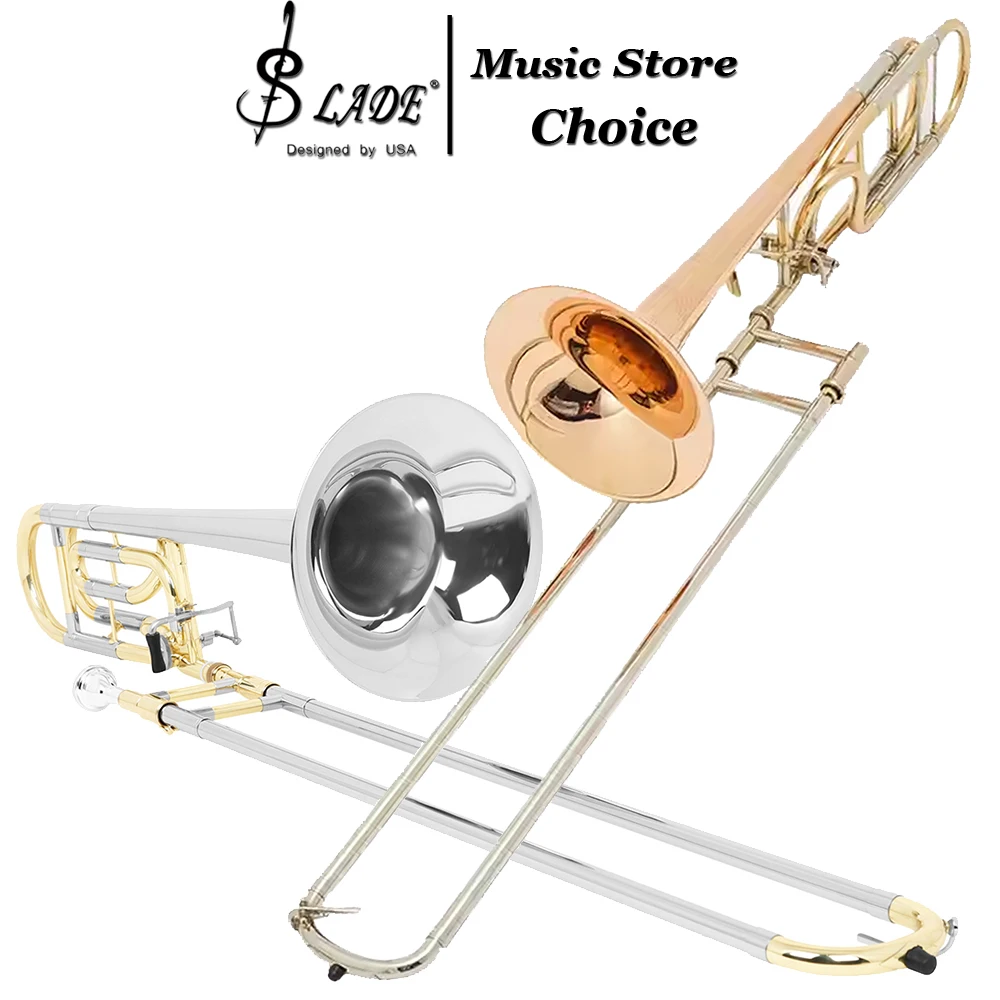 Premium Bb Flat Tenor Trombone with Gold/Silver Finish Lead-Free Trombone Diamond-Polished Mouthpiece for Beginners to Pros