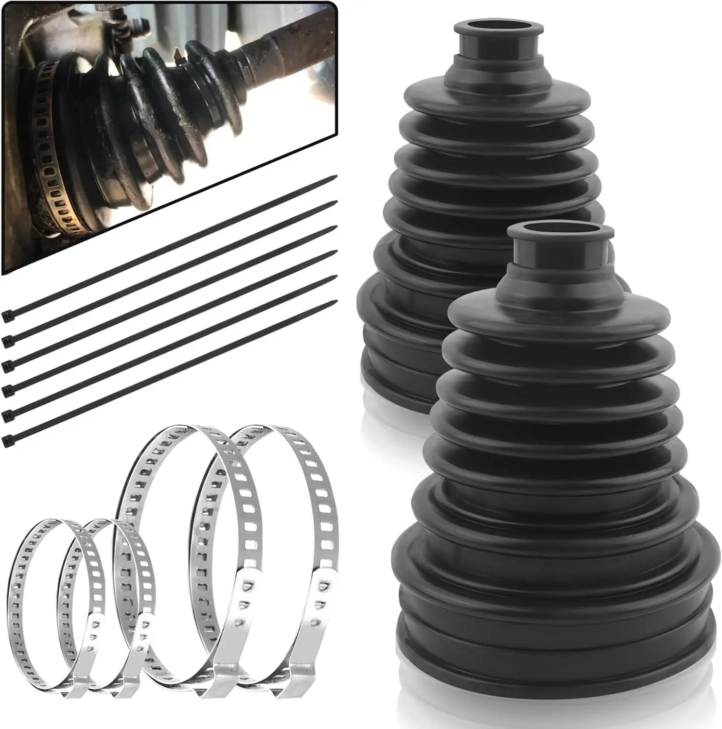 2Pcs Universal CV Boot Repair Kit with 4 Stainless Steel Clamps & 6 Cable Ties, Waterproof Dustproof Axle Protector for Most Car