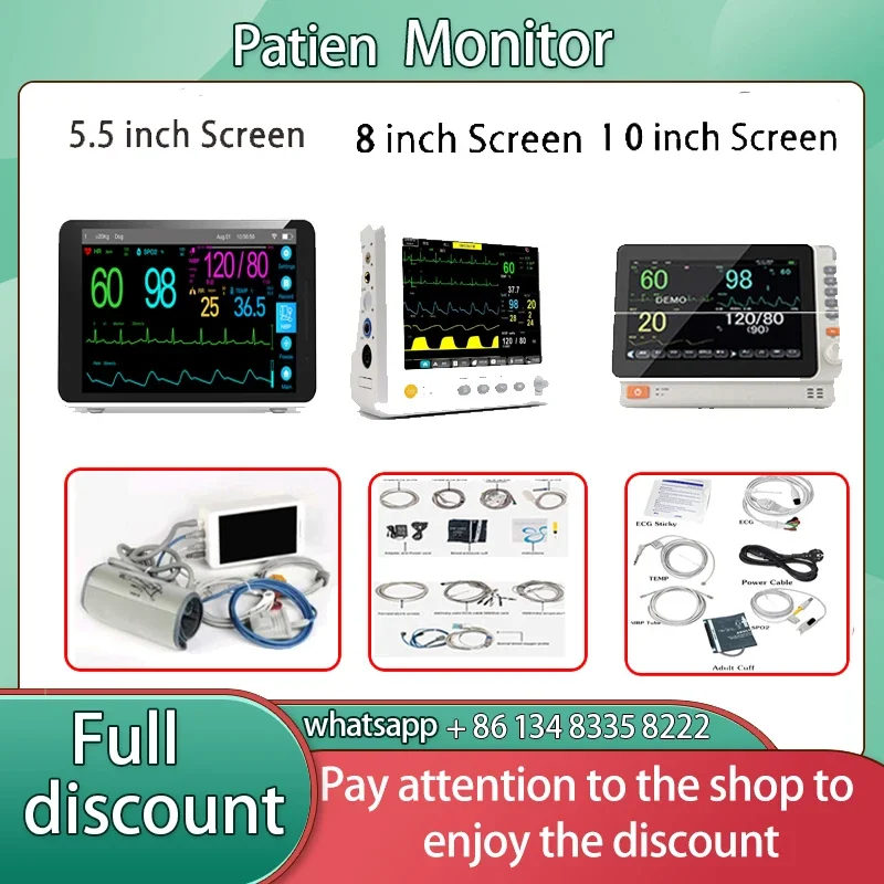 2026 New 5.5/8/10 Inch Screen Human/Vet Use Portable 6-parameter Monitor./N./PR/./RESP/TEMP Patient Monitor Vital Signs