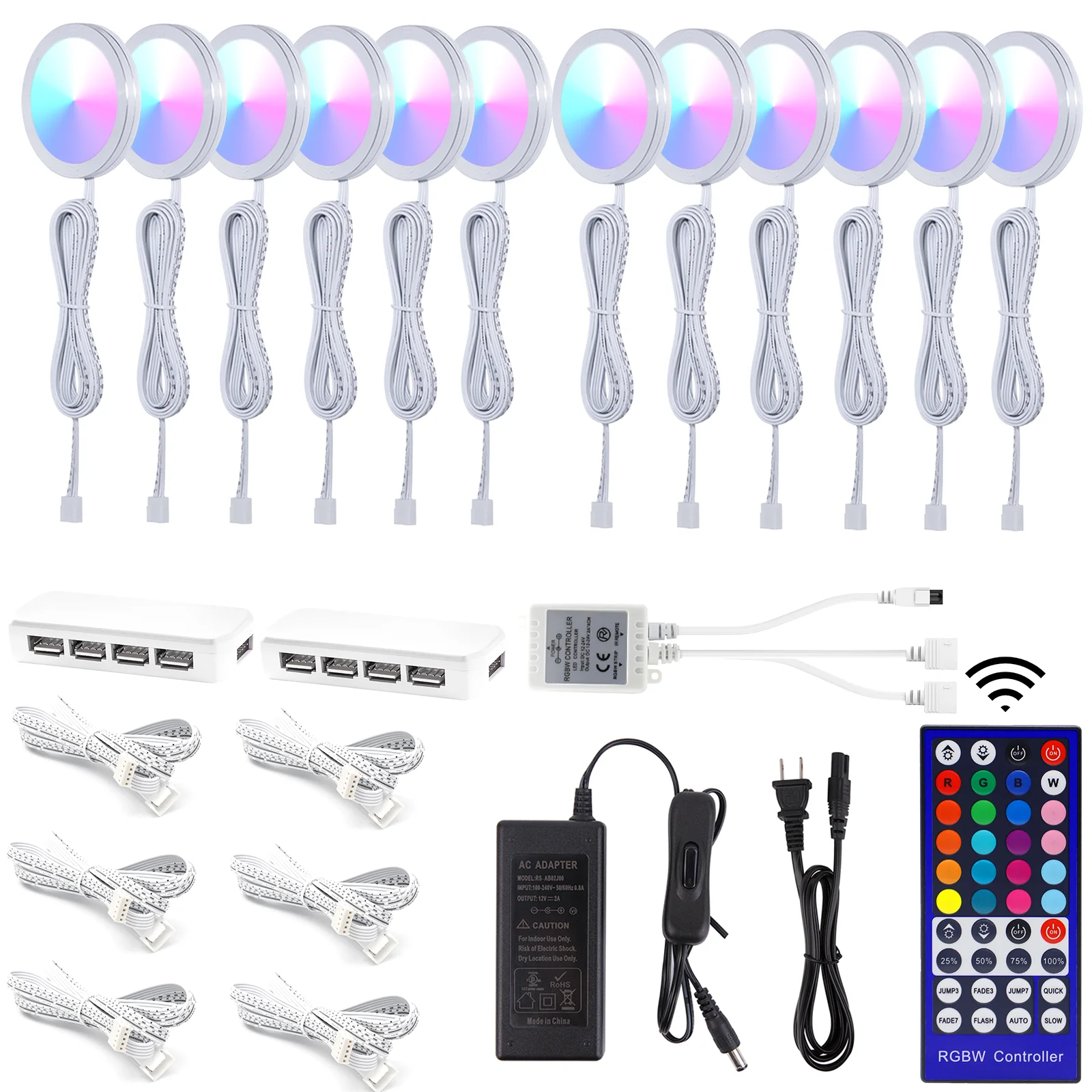 

Under Cabinet Lights, RGBW Ultra Slim Puck Lights Kit 12 Pack, Dimmable Counter Showcase Kitchen Lighting Fixtures, Puck Lights