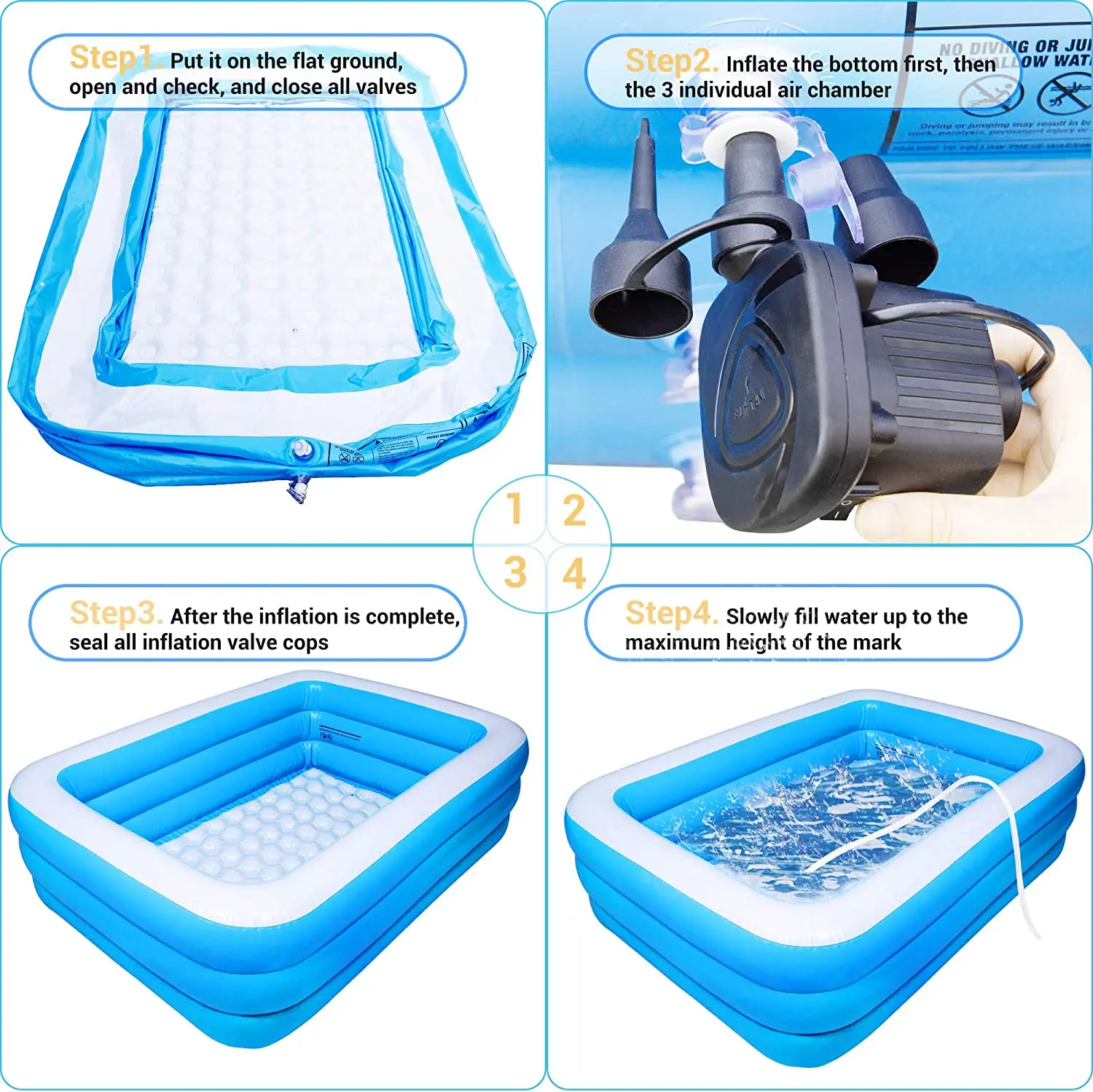 428x185x60cm Blue Above Ground Full-Sized Inflatable Swimming Pool for Family Adults Kids Toddlers 2026