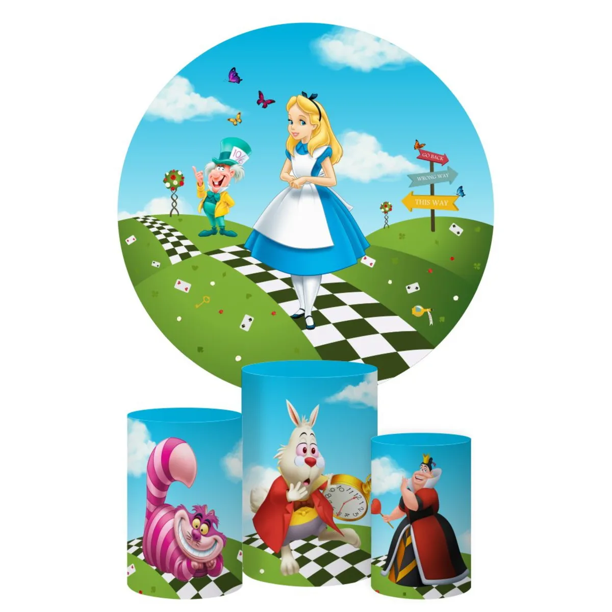 Alice In Wonderland Round Girl Baby Shower Photo Backgrounds Party Table Cover for Photo Studio Printed Products