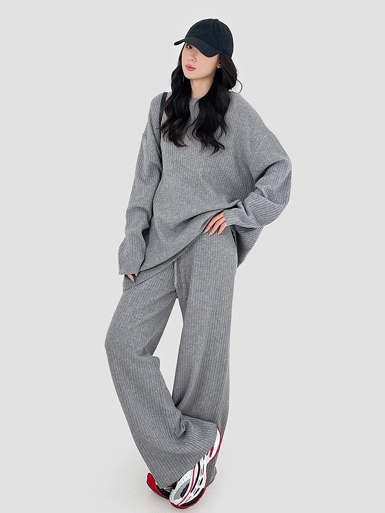 

Комплект для похудения: шерстяной свитер с V-образным вырезом и широкие повседневные брюки, коллекция 2024 года, новинка, стильный комплект от Mary Tim Faion