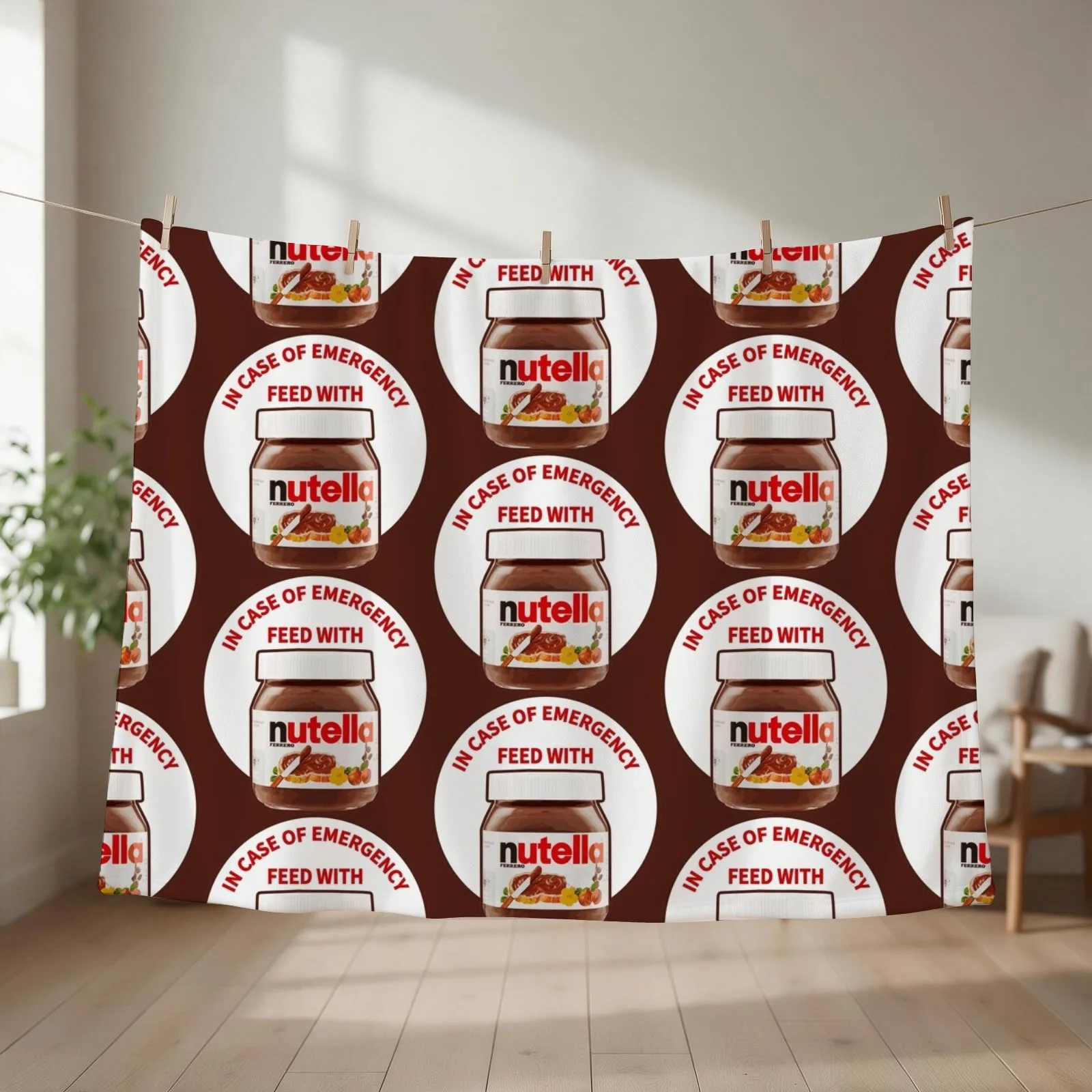 In Case Of Emergency Feed With Nutella Throw Blanket couch cozy soft plush fuzzy picnic outdoor blanket