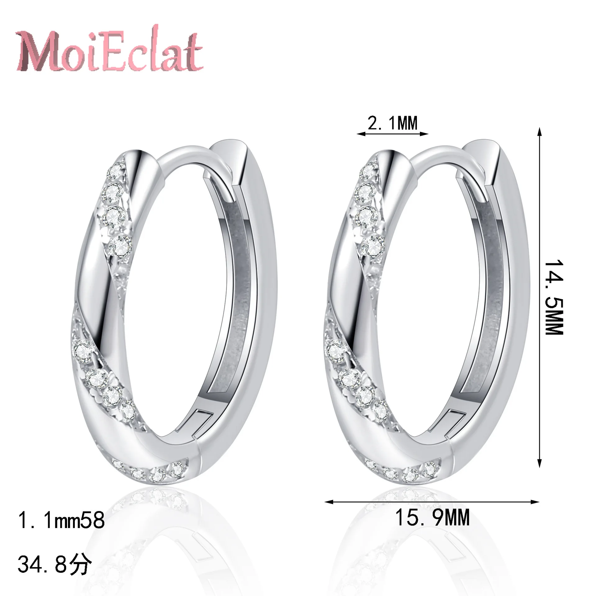

For Women Platinum Pt950 High-end Ear Buckle with 34.8points Diamond Moissanite Hoop Earrings Ins Holiday Valentines Day Gift