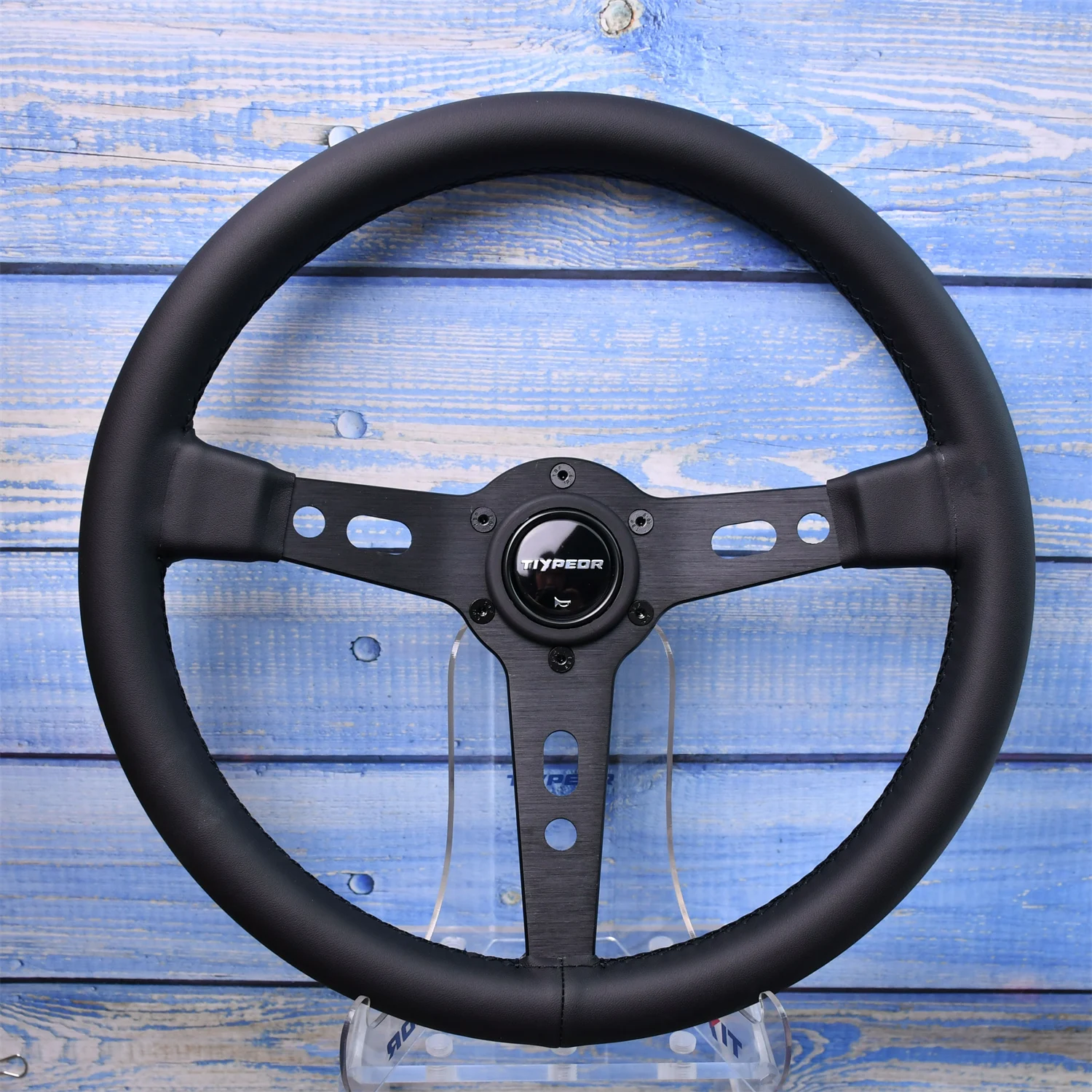 TIYPEOR 350MM Leather Automotive Steering Wheel Bracket With Drilled Holes New Racing Design High-Quality Durable