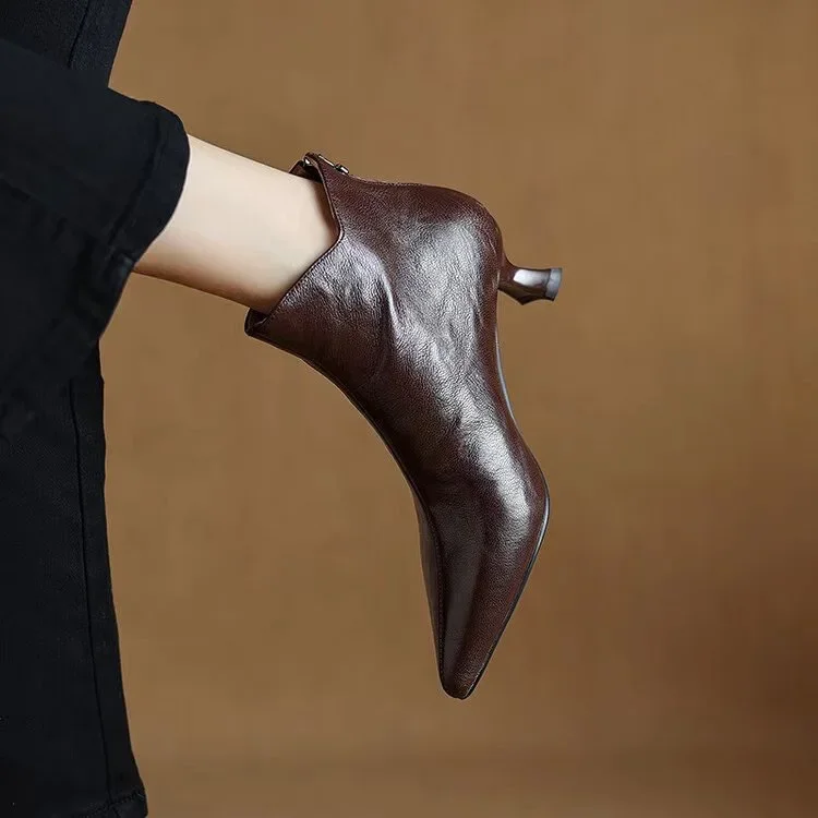Vintage Spitze Damen Stiefeletten Mode Dickabsatz Schuhe Schlichte Kurze Botas De Mujer – Detail 8