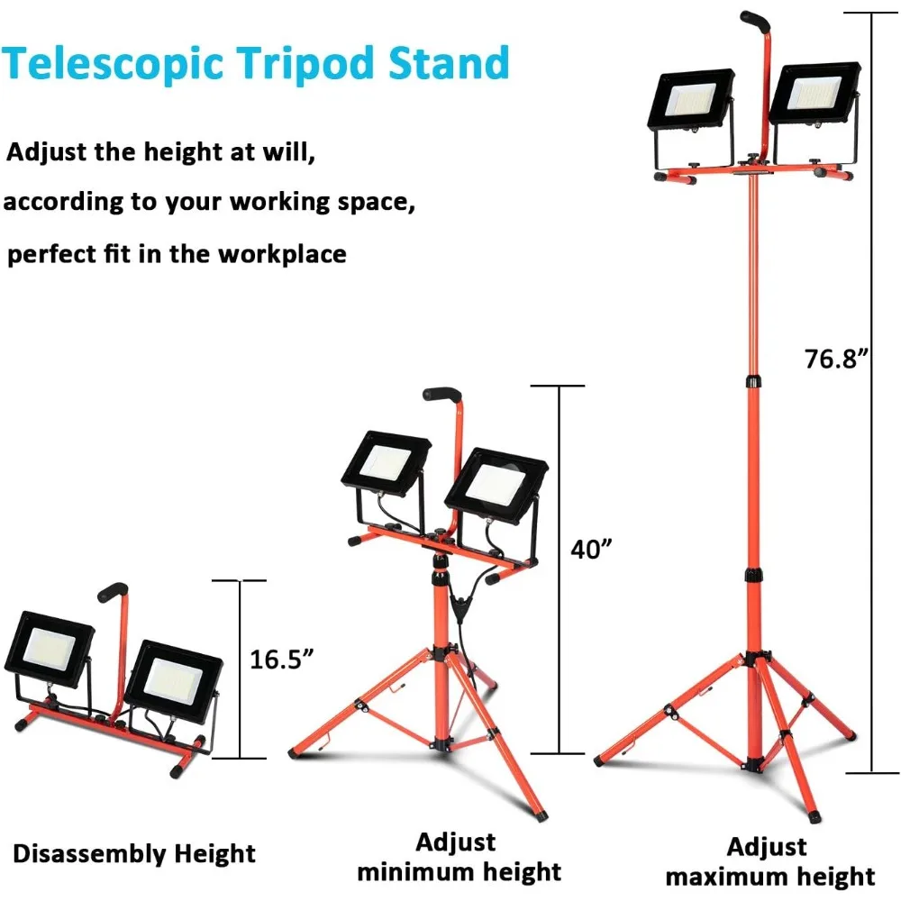 個別スイッチ付きの調整可能なヘッドワークライトフラッド,スタンド三脚のLEDワークライト,200W,26000ルーメン,2つの明るい