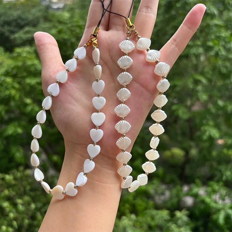 

Heart Shell Bead Phone Chain Anti-Loss Charm Strap Keychain Lanyard Pendant Ins Bag Camera Decoration For Woman Girl