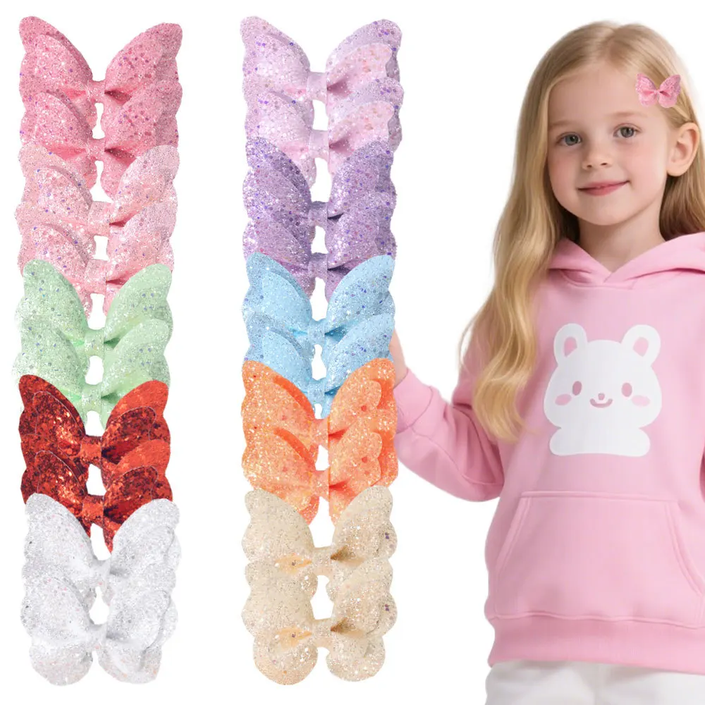 

100 Pcs/Lot, 2.28" Glitter Sequin Butterfly Bow Hair Clips For Baby Hair Accessories