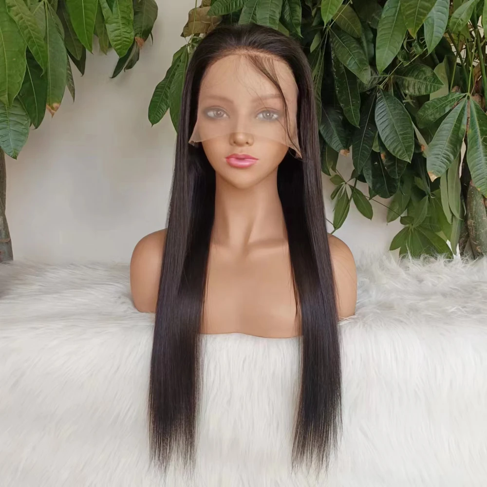 باروكة من شعر طبيعي 13x4 بوصة باروكة أمامية من الدانتيل خط شعر طبيعي جزء مجاني حريري مستقيم 180% كثافة مقاومة للحرارة للنساء 1B