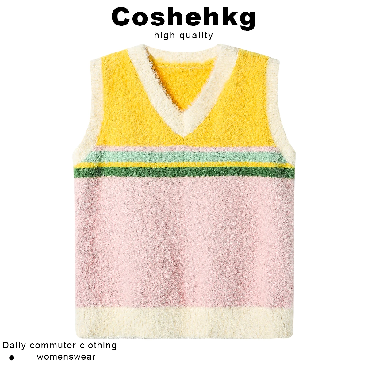 Coshehkg Furry Soft Knitted Vest V-Neck Slim Fit Autumn Winter New Style  Layering Top Women's Fashion Inner Wear