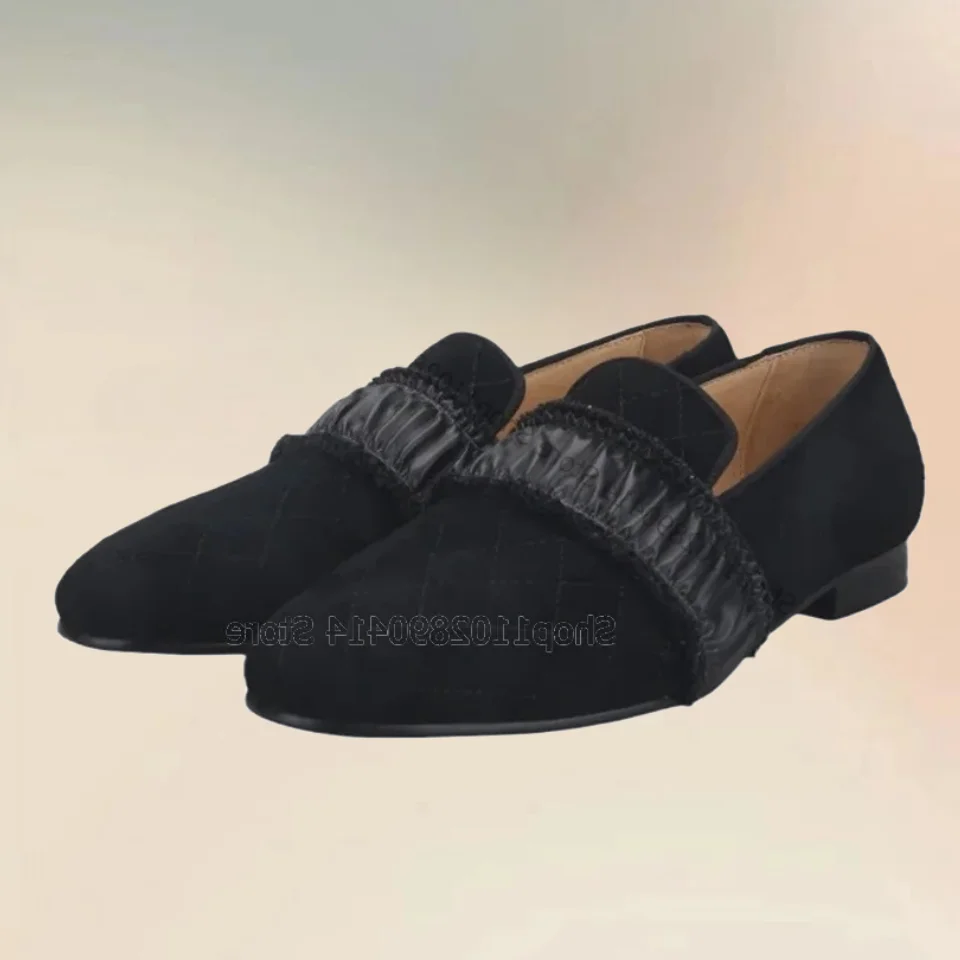 

Black Sewing Pleated Design Nubuck Men Loafers Fashion Slip On Men Shoes Luxury Handmade Party Banquet Office Men Casual Shoes