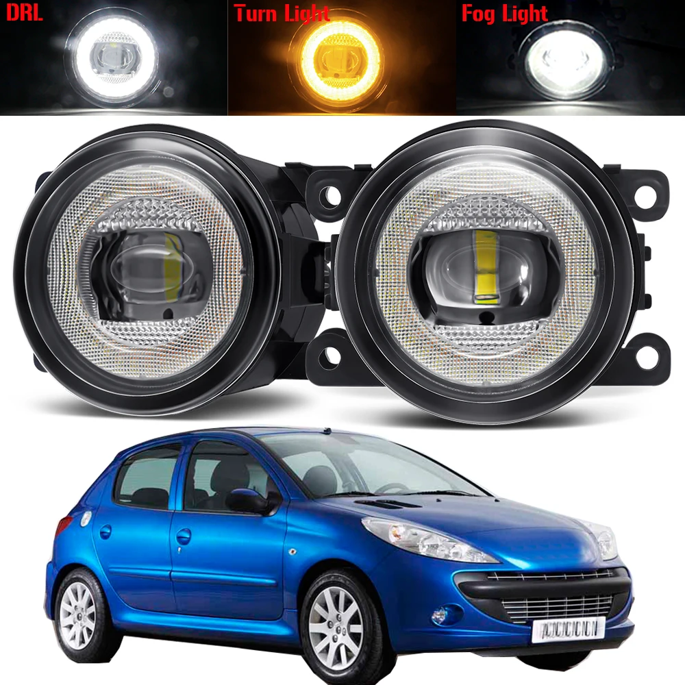 3IN1 30W Car Angel Eye Fog Light Assembly For Peugeot 206 Plus 206+ T3E 2009-2012 LED DRL Fog Turn Signal Daytime Running Lamp