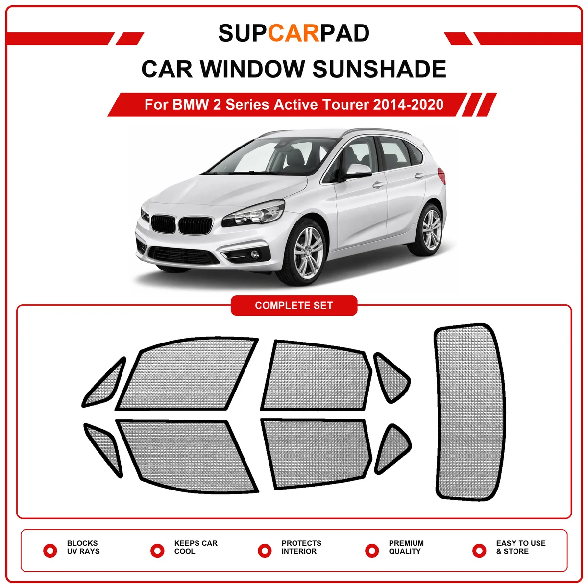 For BMW 2 Series Active Tourer 2014-2020 Pre‑Cut Auto Window Sunshade Anti‑UV Car Sun Visor Protector