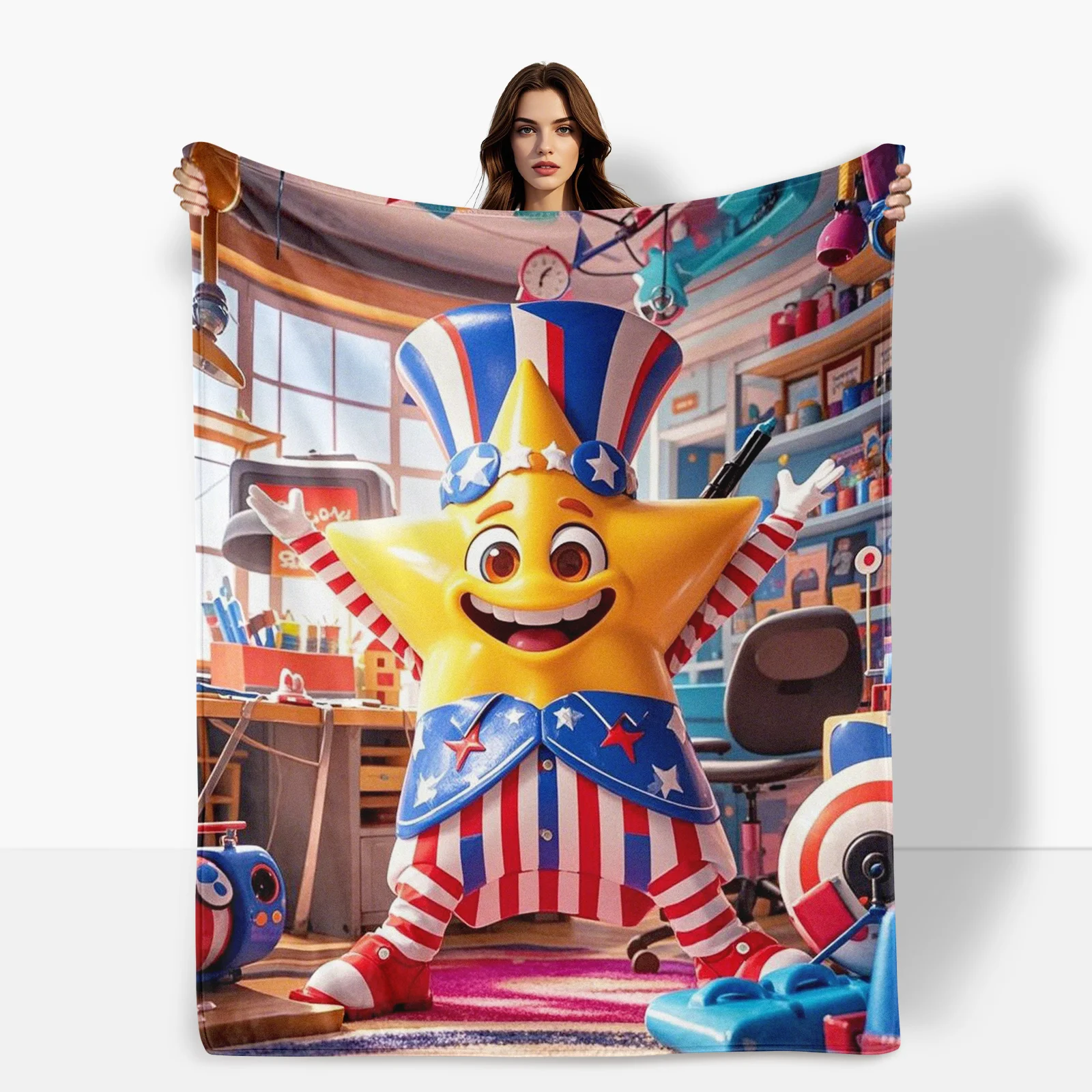 Star Stripe With Room Personified Cartoon And Line Design Blanket For A Playful And Home Decor With Whimsical Aesthetic Appeal