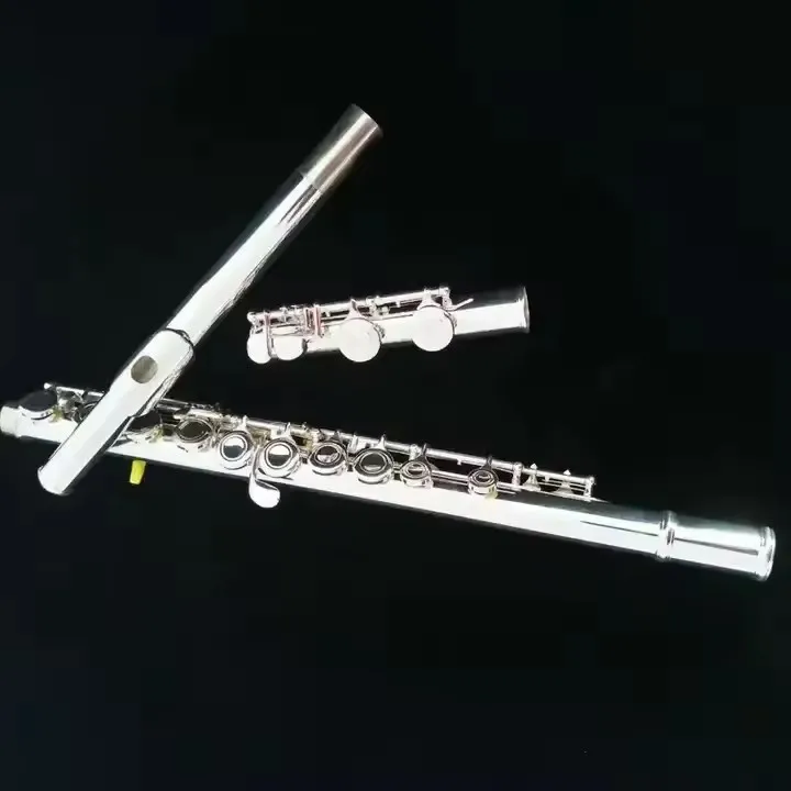 16 & 17 Holes Closed Hole C Key Silver Plated Woodwind Flute Musical Instrument For Music Lover Beginner Band Rehearsal Practice