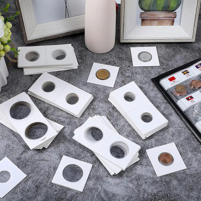 50PCS Square Cardboard Case Coin Album Commemorative Coin Paper Protective Clip Coin Supplies Storage 20.5/23/25/27.5/31.5/40mm