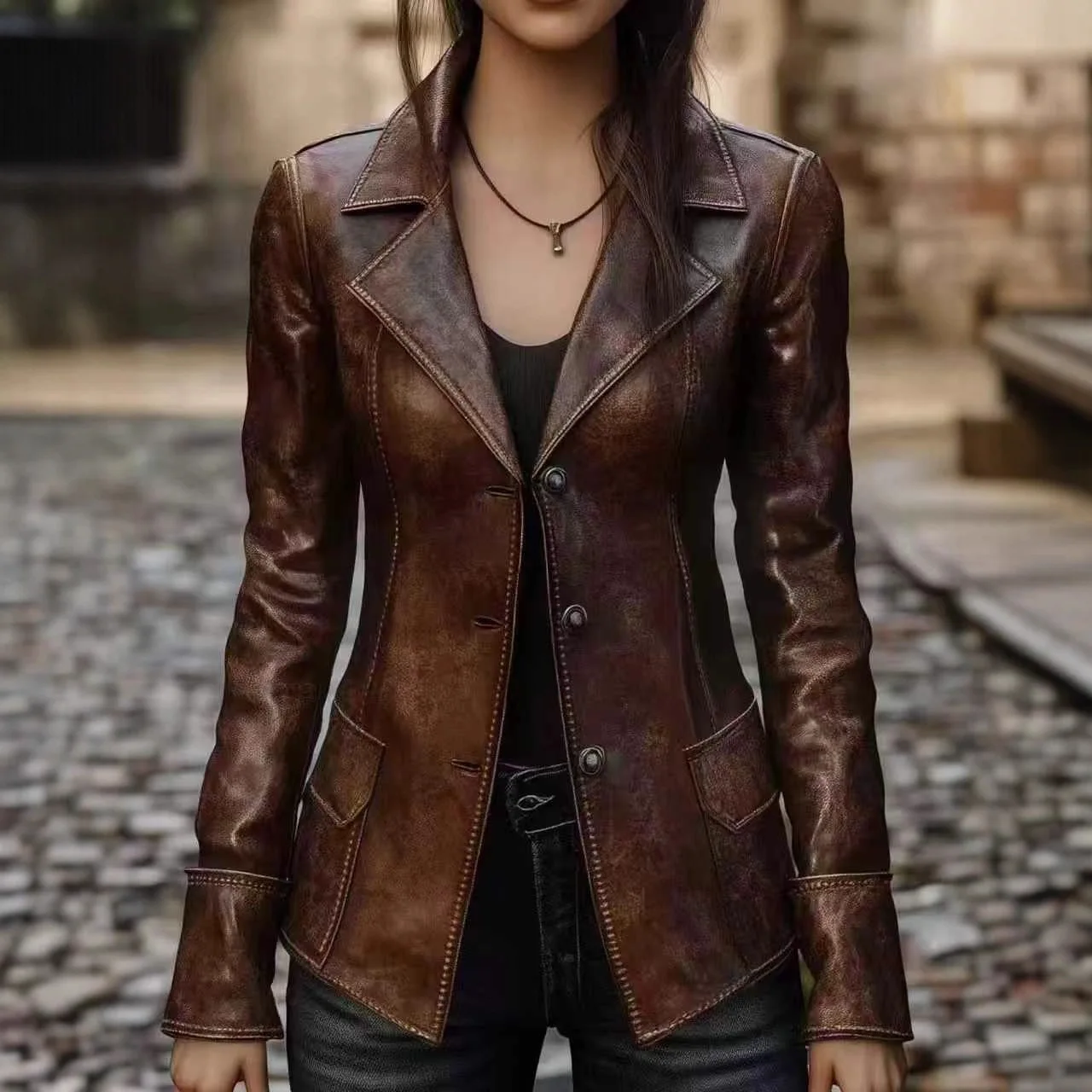 

2025 Autumn New Style Women's Motorcycle Leather Jacket Coat Retro Cool Thick Cotton Long Sleeve High Quality Fashionable
