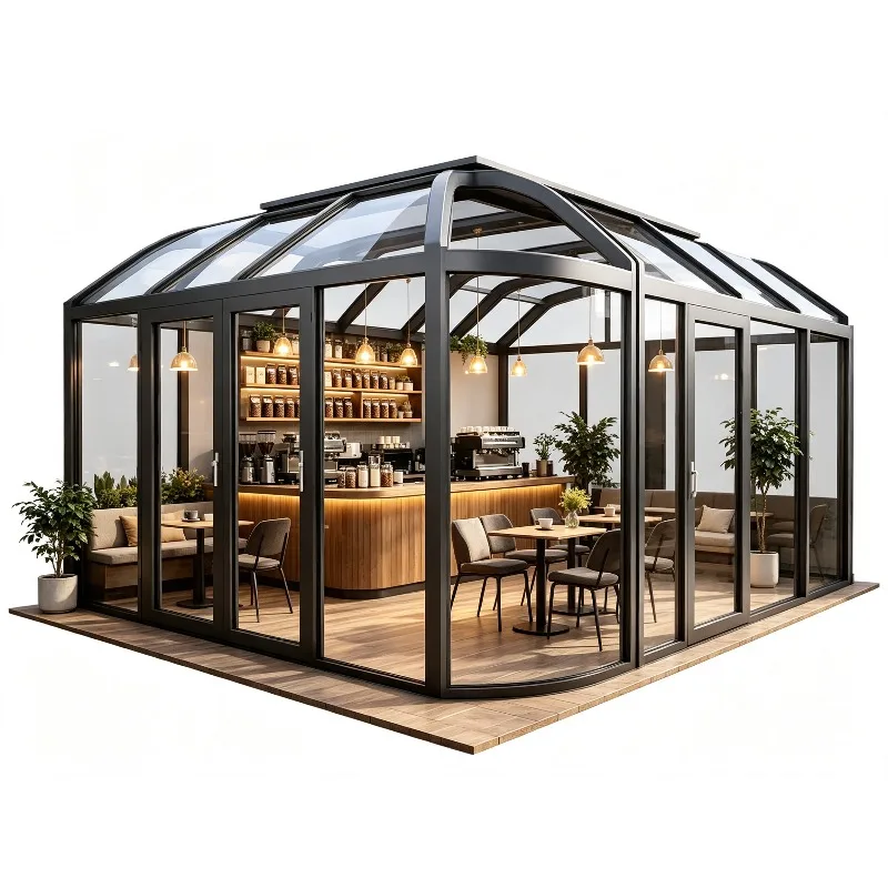 China Latest Design Prefab Aluminum Alloy Sunroom Glass House for Solarium Free Standing Foldable Mobile All‑Season Sun Room