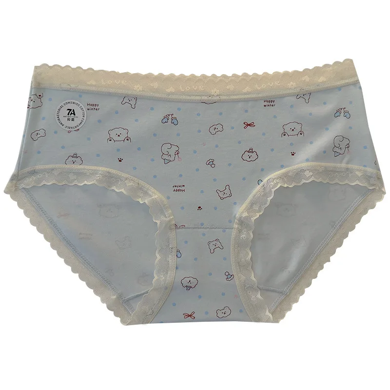 KUCLUT Soft Breathable Pure Cotton Antimicrobial Triangle Underwear for Women Cute Bear Pattern Comfortable Skin-Friendly Briefs