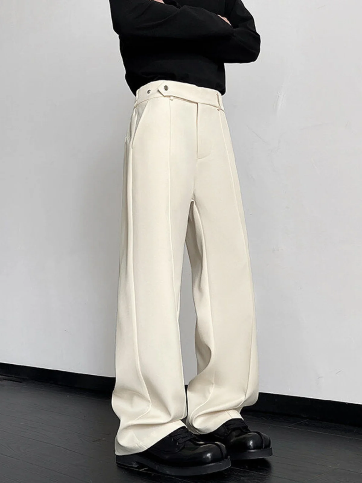 

Smooth Casual Men's Wide Leg Pants Trendy Spor Hong Kong Sle Straight Cut Long Trousers Youthful Spring Polyester Spandex