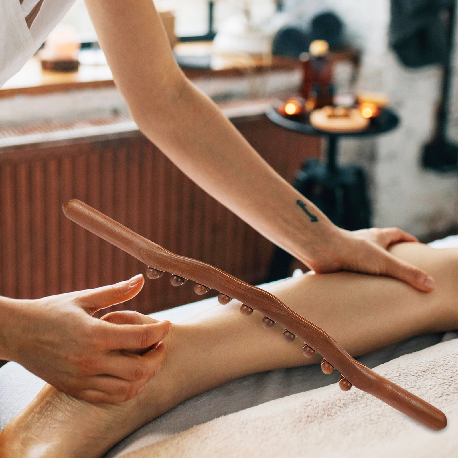 

Aldult Carbonized Wood Rolling Bar Fitness Massage Roller Stick Wooden Facial Gua Sha Massager