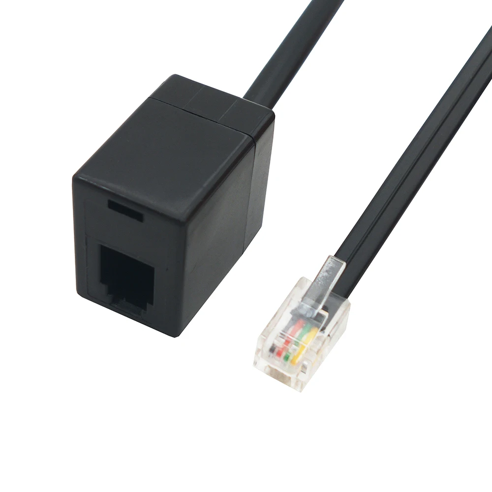 Kabel RJ9 25CM 4P4C Żeńskie Złącze do RJ9 Męski Wtyk czarny Do przedłużacza telefonicznego