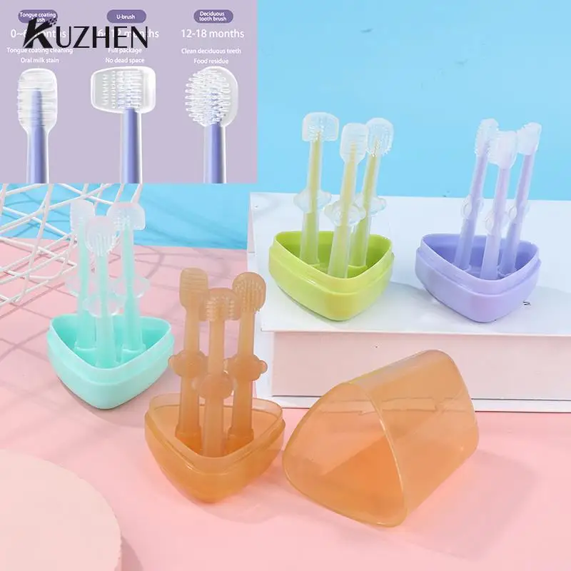 

3Pcs Baby Toothbrush Child Toothbrush Infant Tooth Brush 0-18 Months Tongue Coating Cleaning Baby Silicone Toothbrush