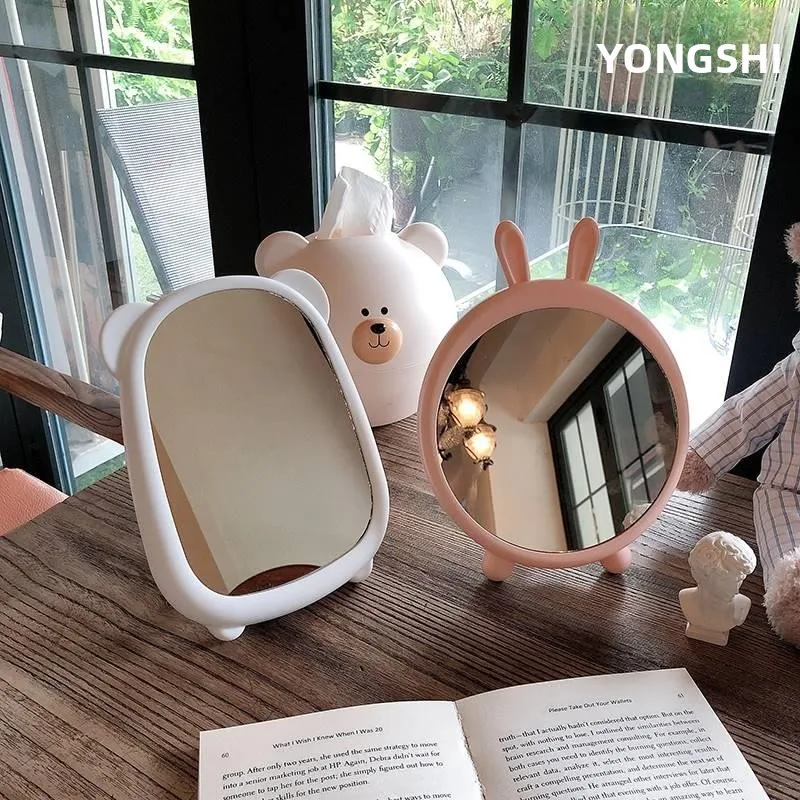 

Милое детское зеркало для макияжа с кроликом и медведем, стеклянное, противоударное, в полный рост, не царапает кожу, портативное, для общежития и путешествий, компактное зеркало