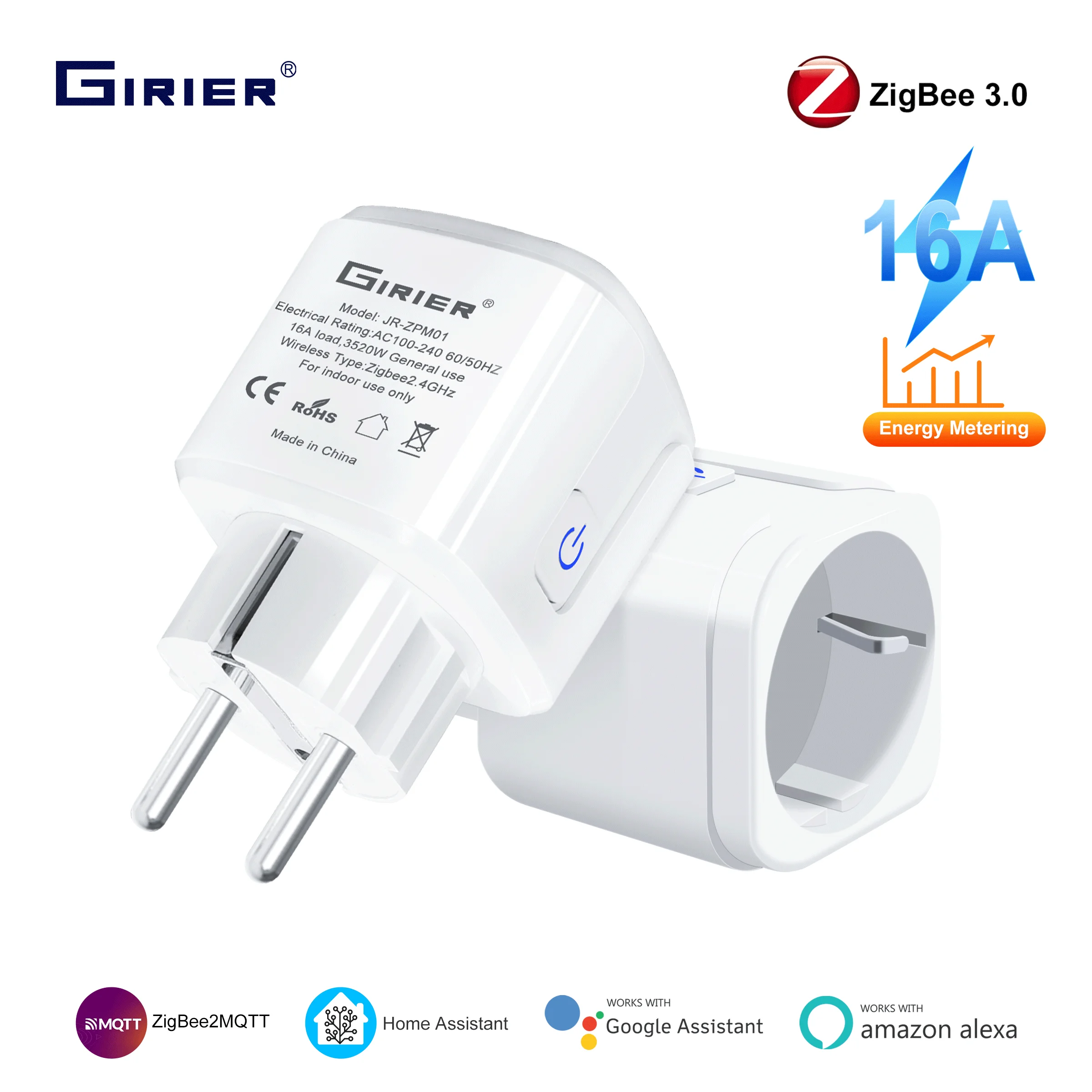 

GIRIER ZigBee Plug 16A Smart Socket Outlet EU with Energy Metering Function 3520W Compatible with Alexa Yandex Alice Hey Google