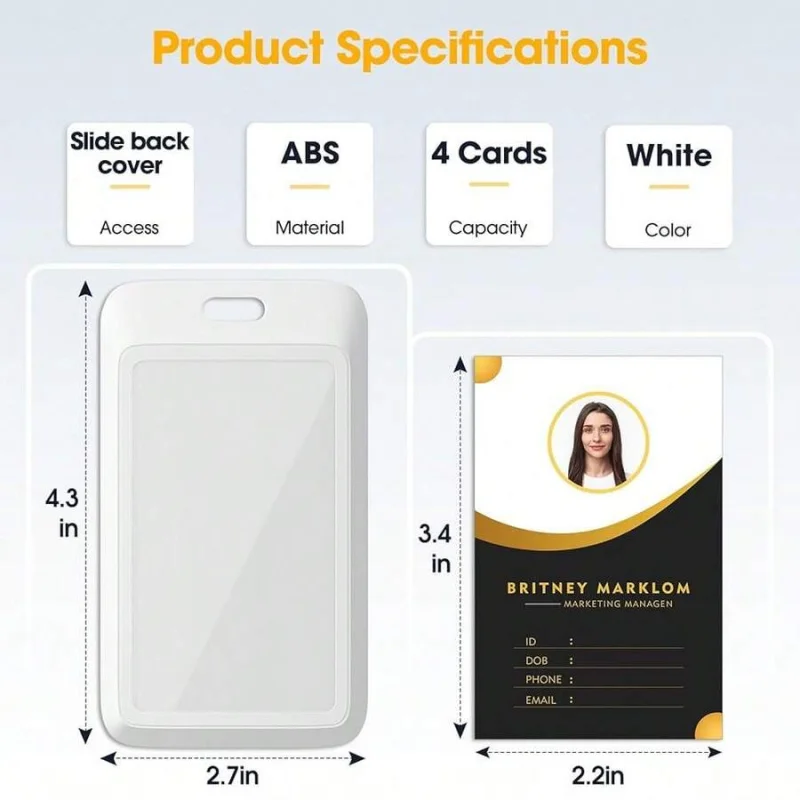 4 Pack Sliding ID Badge Holder, Heavy Duty Plastic ID Badge With Clear Window, Vertical Key Card Holder Protector