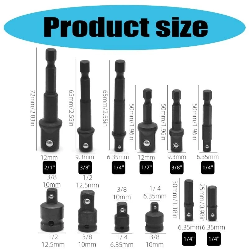 12pcs Impact Proveroce Socket Adapter Set Anti Slip Designs Adapter für Elektrowerkzeug