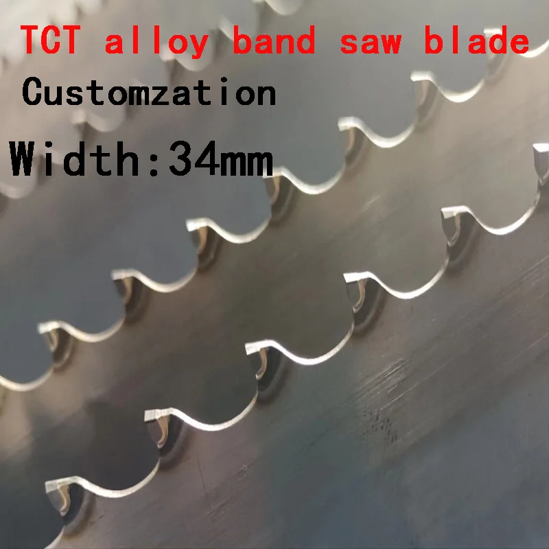 Woodworking TCT Carbide Alloy Band Saw Blade Custom Width 32mm 34mm, Size 4430 3900 3650 4400mm for Hardwood Cork Cutting