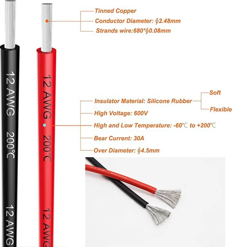 12AWG (1m~10m) XT60H-F Solar Silicone Extension Cable Solar Panel Connector to XT60 Adapter for Solar Generators, Battery Banks