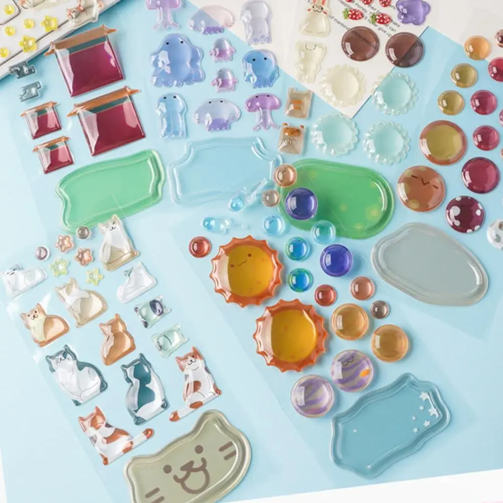 3D Crystal Embossed Stackable Sticker DIY Pet Cat Mini Scene Kit Layered Craft Sticker Desktop Mini Ornament For Journal Decor C